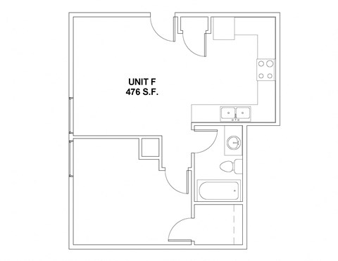 Floor plan for 1 bed, 1 bath, 476 sqft